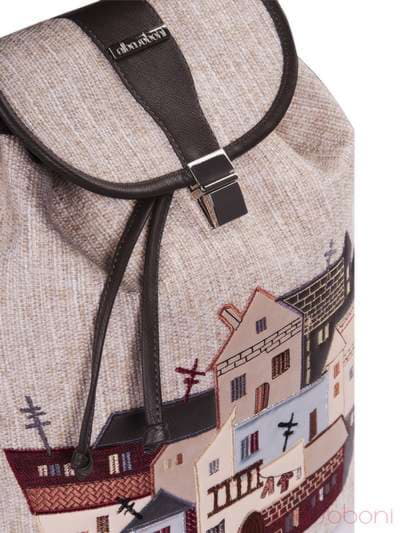 Літня сумка - рюкзак з вышивкою, модель 160114 льон бежевий. Зображення товару, вид ззаду.