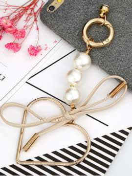 Брендовий брелок-підвіска на телефон серце з перлинами золото. Зображення товару, вид 1