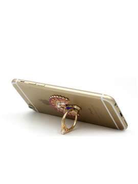 Молодіжний тримач телефону павич з фіолетовими стразами золото. Зображення товару, вид 2
