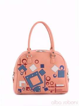 Стильна сумка - саквояж з вышивкою, модель 160162 персиковий. Зображення товару, вид спереду.
