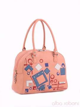 Стильна сумка - саквояж з вышивкою, модель 160162 персиковий. Зображення товару, вид збоку.