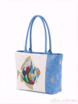 Літня сумка з вышивкою, модель 160013 блакитний-білий. Зображення товару, вид збоку.