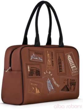 Шкільна сумка з вышивкою, модель 120760 коричневий. Зображення товару, вид збоку.