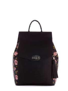 Модний рюкзак з вышивкою, модель 172581 чорний. Зображення товару, вид спереду.