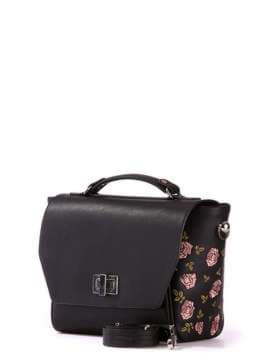 Брендова сумка-портфель з вышивкою, модель 172571 чорний. Зображення товару, вид спереду.