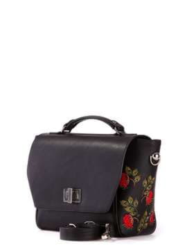 Брендова сумка-портфель з вышивкою, модель 172572 чорний. Зображення товару, вид спереду.