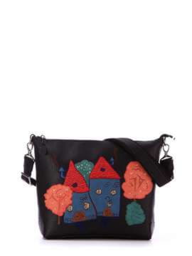 Молодіжна сумка через плече з вышивкою, модель 172427 чорний. Зображення товару, вид спереду.