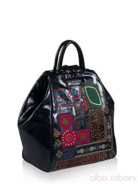 Брендовий рюкзак з вышивкою, модель 141654 чорний. Зображення товару, вид збоку.