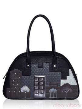 Шкільна сумка - саквояж з вышивкою, модель 141642 чорний. Зображення товару, вид спереду.