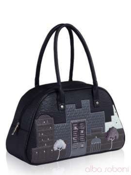 Шкільна сумка - саквояж з вышивкою, модель 141642 чорний. Зображення товару, вид збоку.