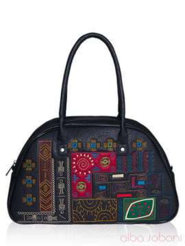 Брендова сумка - саквояж з вышивкою, модель 141644 чорний. Зображення товару, вид спереду.