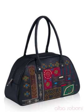 Брендова сумка - саквояж з вышивкою, модель 141644 чорний. Зображення товару, вид збоку.