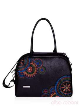 Модна сумка - саквояж з вышивкою, модель 151431 чорний. Зображення товару, вид спереду.