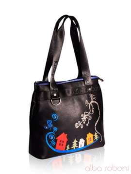 Брендова сумка з вышивкою, модель 151471 чорний. Зображення товару, вид збоку.
