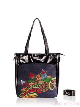 Молодіжна сумка з вышивкою, модель 151480 чорний. Зображення товару, вид спереду.