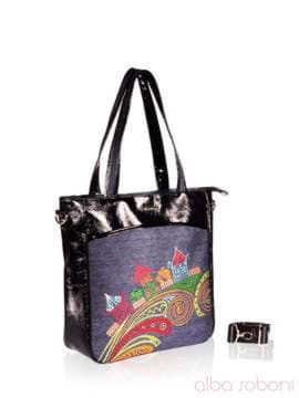 Молодіжна сумка з вышивкою, модель 151480 чорний. Зображення товару, вид збоку.