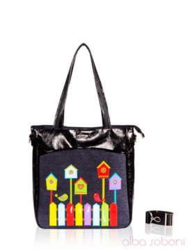 Молодіжна сумка з вышивкою, модель 151482 чорний. Зображення товару, вид спереду.