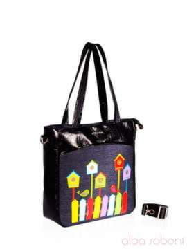Молодіжна сумка з вышивкою, модель 151482 чорний. Зображення товару, вид збоку.