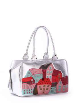 Молодіжна сумка - саквояж з вышивкою, модель 171401 срібло. Зображення товару, вид збоку.