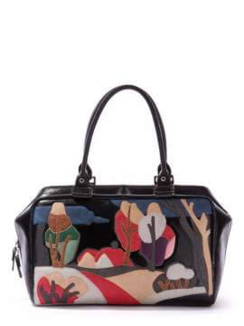 Модна сумка - саквояж з вышивкою, модель 171404 чорний. Зображення товару, вид спереду.