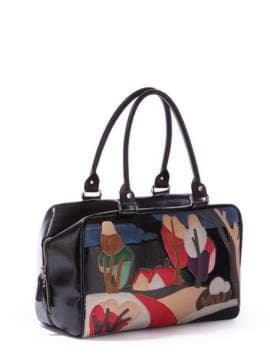 Модна сумка - саквояж з вышивкою, модель 171404 чорний. Зображення товару, вид збоку.