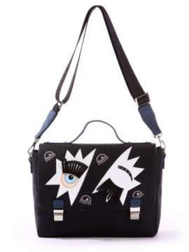 Брендова молодіжна сумка-портфель з вышивкою, модель 171332 чорний. Зображення товару, вид збоку.