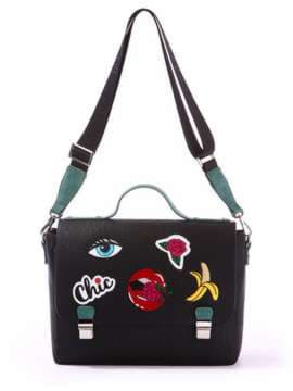Шкільна молодіжна сумка-портфель з вышивкою, модель 171333 чорний. Зображення товару, вид збоку.