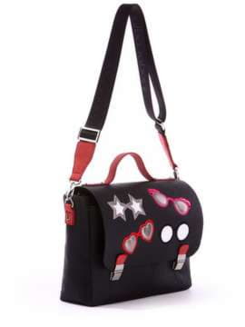 Стильна молодіжна сумка-портфель з вышивкою, модель 171335 чорний. Зображення товару, вид спереду.
