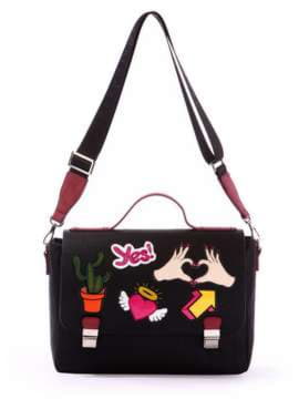 Брендова молодіжна сумка-портфель з вышивкою, модель 171336 чорний. Зображення товару, вид збоку.