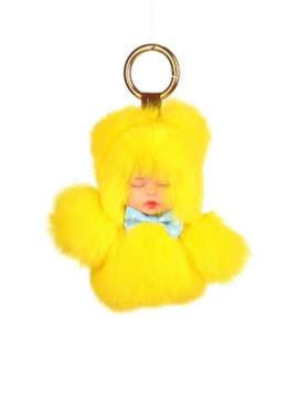 Брендовий брелок лялька в хутрі жовтий. Зображення товару, вид 1