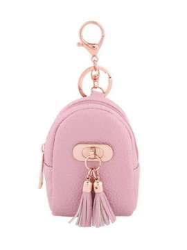 Брендовий брелок міні рюкзак дві китиці рожевий. Зображення товару, вид 1