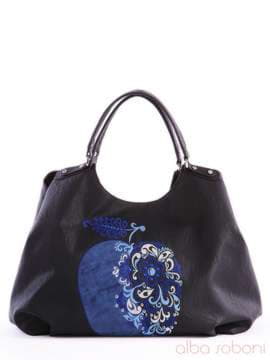 Брендова сумка з вышивкою, модель 162400 чорний. Зображення товару, вид збоку.