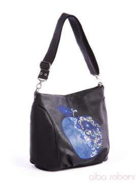 Модна сумка з вышивкою, модель 162420 чорний. Зображення товару, вид спереду.