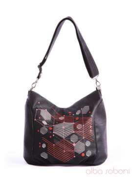 Брендова сумка з вышивкою, модель 162422 чорний. Зображення товару, вид збоку.