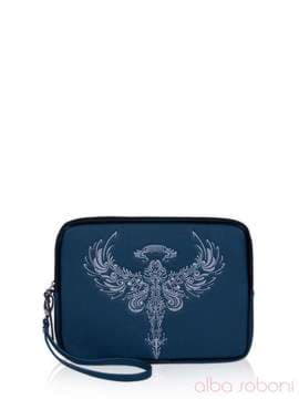 Стильна сумка для планшета з вышивкою, модель 141080 синій. Зображення товару, вид спереду.