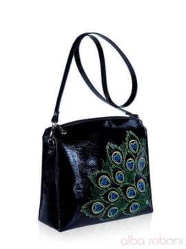 Брендова сумка з вышивкою, модель 141321 чорний. Зображення товару, вид збоку.