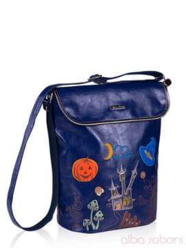 Стильна сумка з вышивкою, модель 141632 синій. Зображення товару, вид збоку.