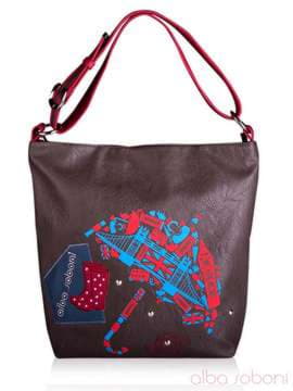 Стильна сумка з вышивкою, модель 130860 сіро-червоний. Зображення товару, вид спереду.
