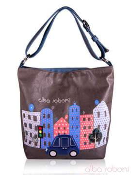 Модна сумка з вышивкою, модель 130863 сіро-синій. Зображення товару, вид спереду.