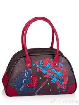 Молодіжна сумка з вышивкою, модель 130880 сіро-червоний. Зображення товару, вид спереду.