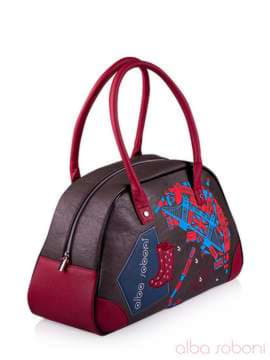 Молодіжна сумка з вышивкою, модель 130880 сіро-червоний. Зображення товару, вид збоку.