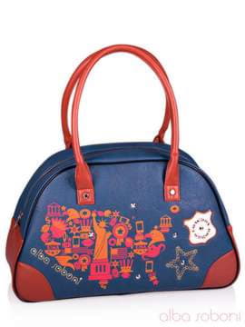 Брендова сумка з вышивкою, модель 130881 синьо-коричневий. Зображення товару, вид спереду.
