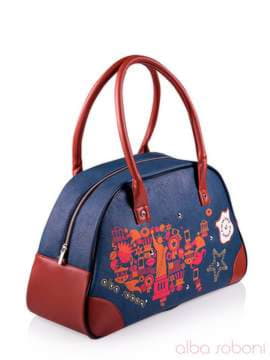 Брендова сумка з вышивкою, модель 130881 синьо-коричневий. Зображення товару, вид збоку.