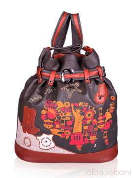 Брендова сумка - рюкзак з вышивкою, модель 130871 сіро-коричневий. Зображення товару, вид спереду.