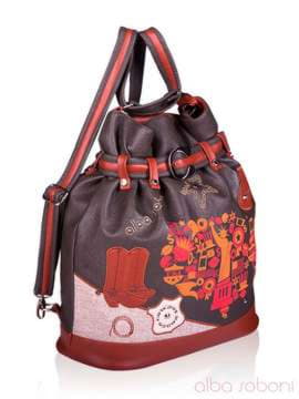 Брендова сумка - рюкзак з вышивкою, модель 130871 сіро-коричневий. Зображення товару, вид збоку.