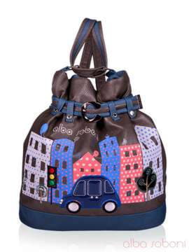 Жіноча сумка - рюкзак з вышивкою, модель 130873 сіро-синій. Зображення товару, вид спереду.