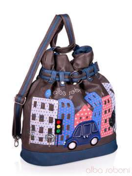 Жіноча сумка - рюкзак з вышивкою, модель 130873 сіро-синій. Зображення товару, вид збоку.