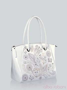 Стильна сумка з вышивкою, модель 141300 білий. Зображення товару, вид збоку.