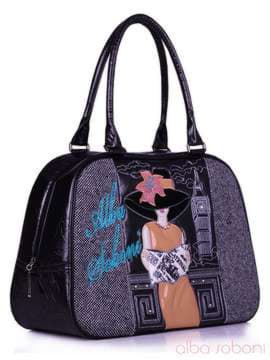 Брендова сумка з вышивкою, модель 120695 чорний. Зображення товару, вид збоку.