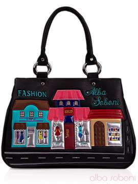 Модна сумка з вышивкою, модель 130033 чорний. Зображення товару, вид спереду.